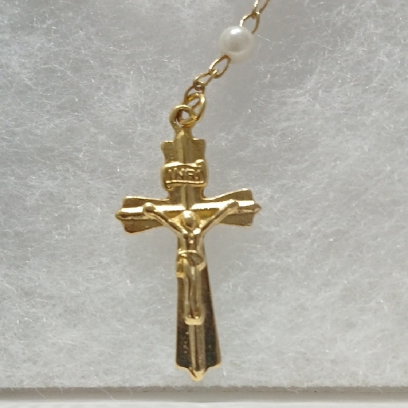 Gold and White Rosary Necklace - Picture 3 of 6